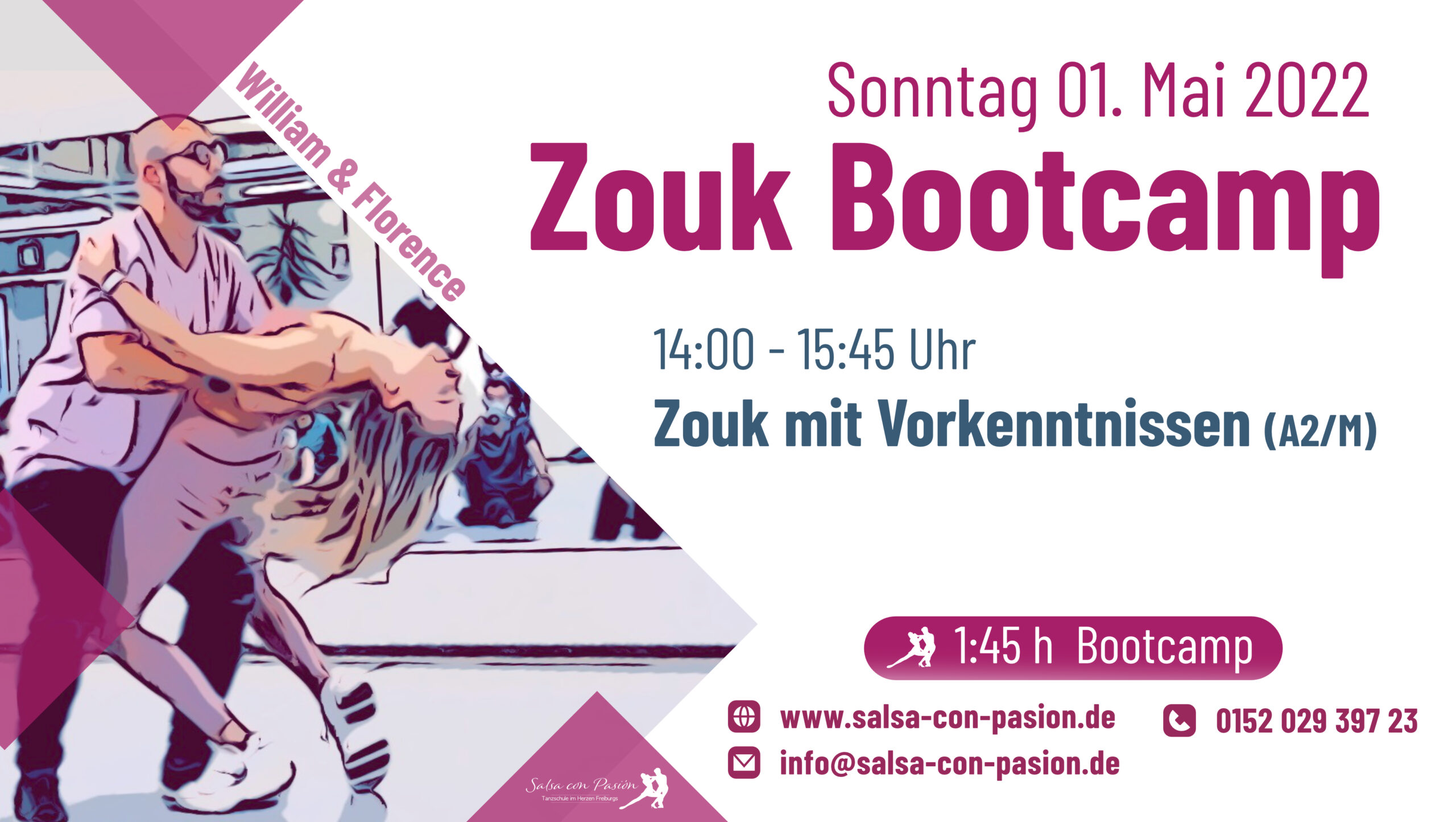 Read more about the article ZOUK BOOTCAMP – mit Vorkenntnissen (Level: A2/M) Tanzkurse bei Salsa con Pasión